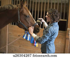 mulher, aparência, cavalo