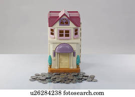Toy house and coins