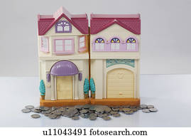 Toy house and coins