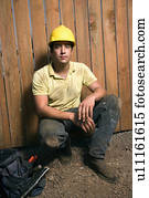 macho, trabalhador construção, com, ferramentas