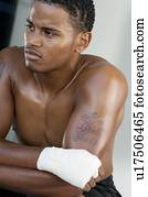 pugilista, com, gravado, mãos