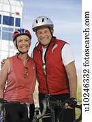 senior koppel, met, fietsen