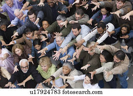 Crowd with arms raised