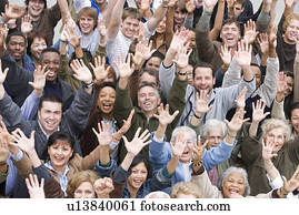 Crowd with arms raised