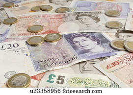 British paper currency and coins