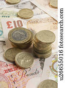 British paper currency and coins