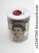 Roll of British paper currency