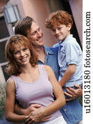 ouders, en, hun, jonge, zoon, staand, gezamelijk