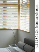 Gray bed in contemporary bedroom