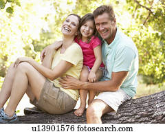 Family Sitting On Tree In Park