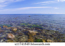 Sea Rock Horizon Over Water Sky Cloud