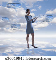 Digital composite of woman and cloudscape
