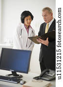 médico feminino, s, com, hospitalar, executivo