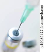 agulha, introduzido, em, um, vacina, frasco