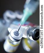 agulha, introduzido, em, um, vacina, frasco