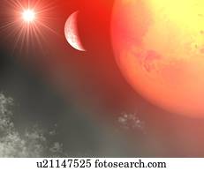 Alien planet and its moon, artwork