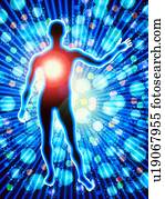 Computer graphic of a human figure with viruses