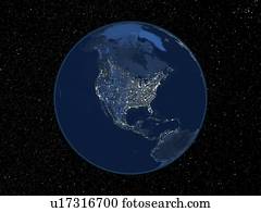 North America at night, satellite image