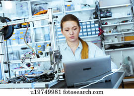 mulher, usando, 3d, impressora