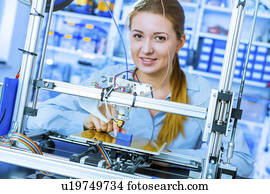 mulher, usando, 3d, impressora