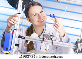 técnico, usando, 3d, impressora