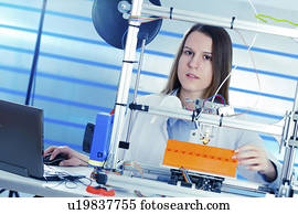 técnico, usando, 3d, impressora