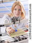 técnico, usando, 3d, impressora