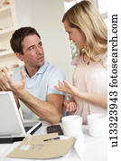 Young couple discussing their finance over laptop computer