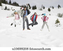 família jovem, ligado, férias inverno