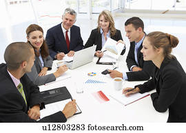 grupo mezclado, en, reunión negocio