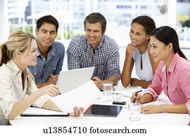 grupo misturado, em, reunião negócio