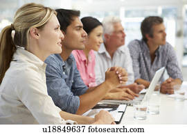 grupo misturado, em, reunião negócio