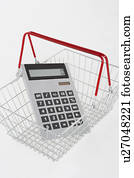 supermarket basket and calculator