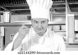 cozinheiro, com, um, colher