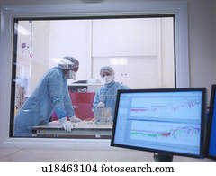 trabalhadores, em, quarto desinfetado