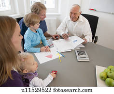 Advisor discussing papers with a family Advisor discussing papers with a family