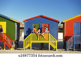 Girls hanging out at beach hut