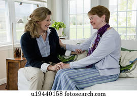 mãe filha, falando, ligado, treinador