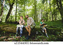 enfants, et, prof, dans, les, bois