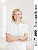 Woman in a white lab coat