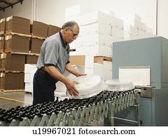 armazém, trabalhador, montagem, mercadoria