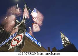 USA, New York State, New York City, low angle view of Chrysler Building and street name sign