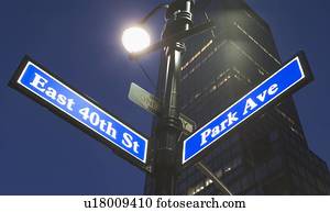 USA, New York State, New York City, low angle view of street name sign