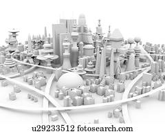 computador, artwork, de, um, futuro, town.