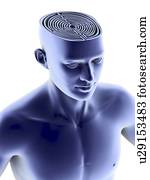 conceitual, artwork, de, um, cabeça, com, um, exposto, labirinto, em, a, lugar, de, um, brain., este, could, represente, perda, de, memória, confusão, e, alzheimer, disease.