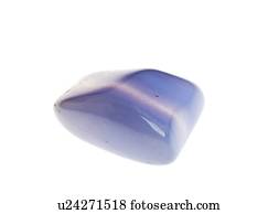 Cutout of a blue lace agate gemstone on white background