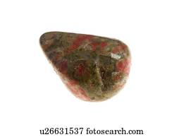 Cutout of an unakite gemstone on white background