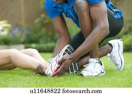 tornozelo, injury., femininas, corredor, com, um, tornozelo, injury.