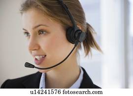 representante serviço cliente, com, headset