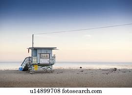 Lifeguard hut on Malibu beach, California, USA